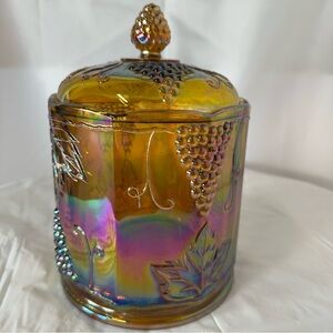 Indiana Glass Amber Iridescent Jar with Lid